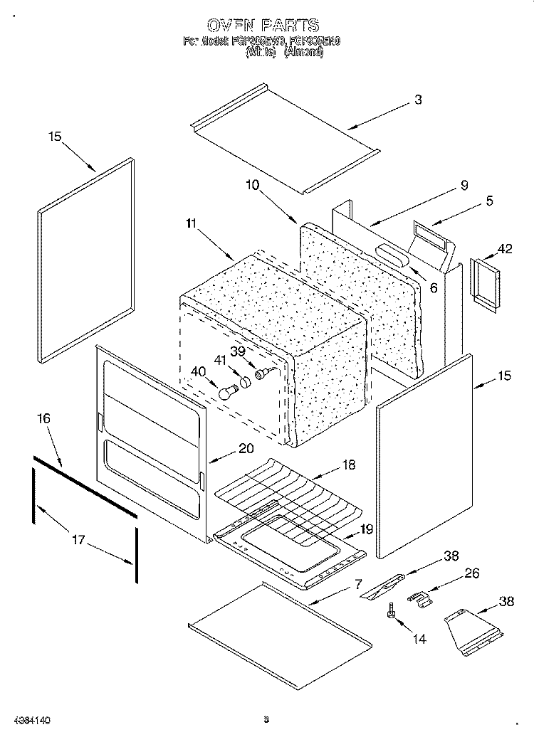OVEN, LITERATURE Diagram and Parts List for FGP305EW0  Roper Range