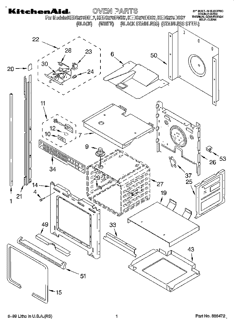 OVEN Diagram and Parts List for KEBS277DBS7  KitchenAid Wall Oven