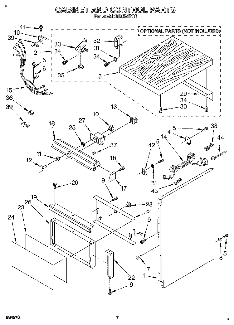CABINET AND CONTROL Diagram and Parts List for KUCS181T1  KitchenAid Trash Compactor