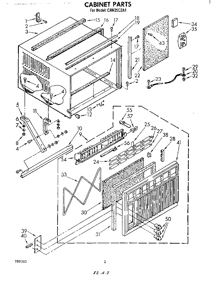 CABINET Diagram and Parts List for CAW25C2A1  Whirlpool Air Conditioner