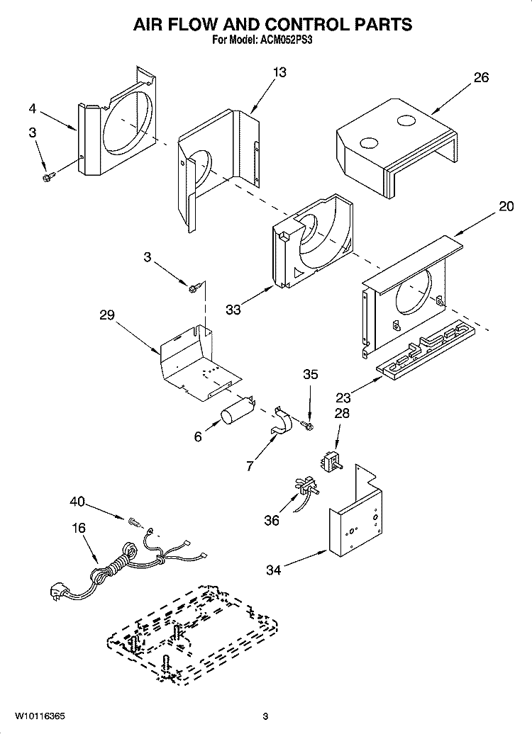 AIR FLOW AND CONTROL PARTS Diagram and Parts List for ACM052PS3  Whirlpool Air Conditioner