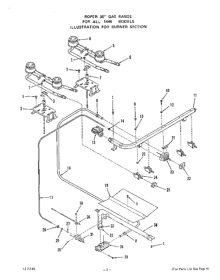 BODY Diagram and Parts List for 1446W0A  Roper Range