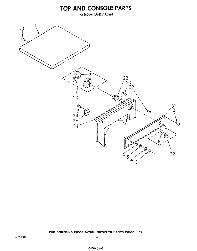 TOP AND CONSOLE Diagram and Parts List for LG4931XSW0  Whirlpool Dryer