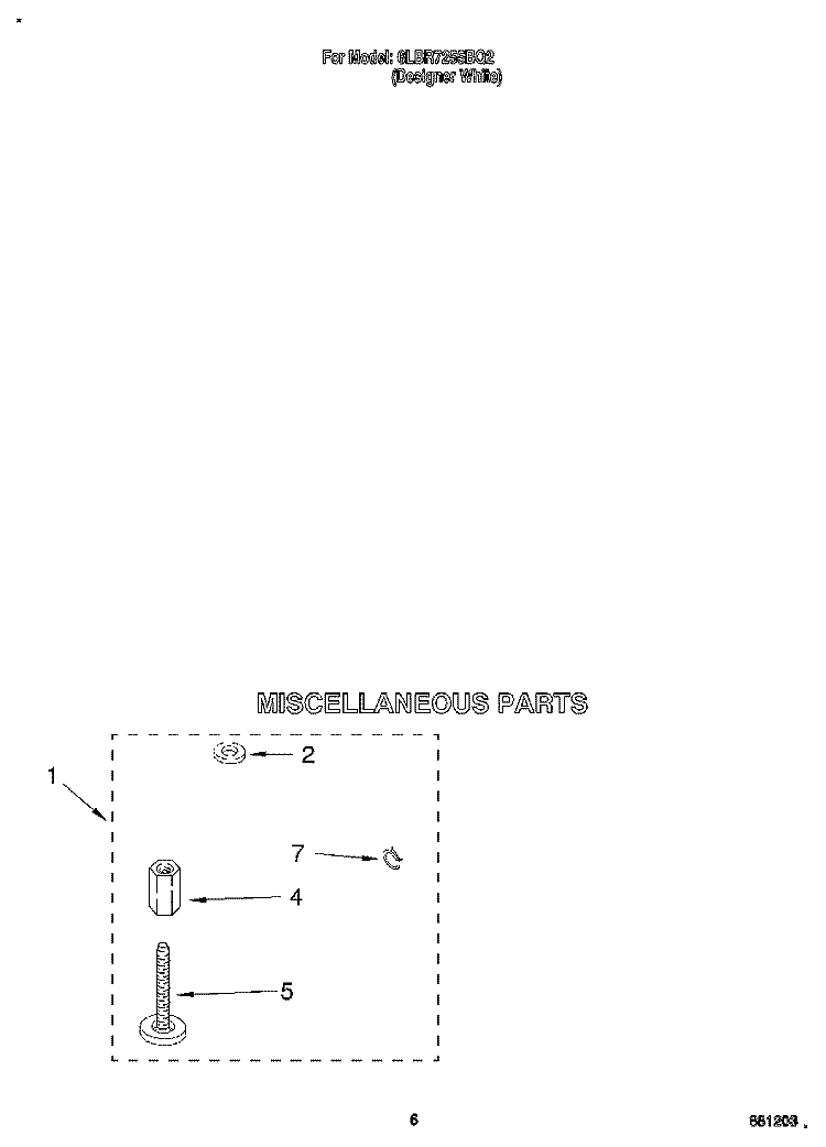 MISCELLANEOUS Diagram and Parts List for 6LBR7255BQ2  Whirlpool Washer