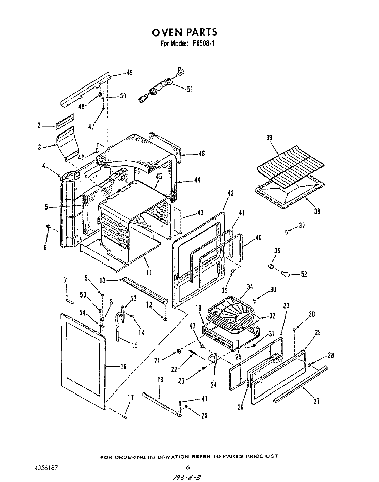 OVEN Diagram and Parts List for F6508^1  Whirlpool Range