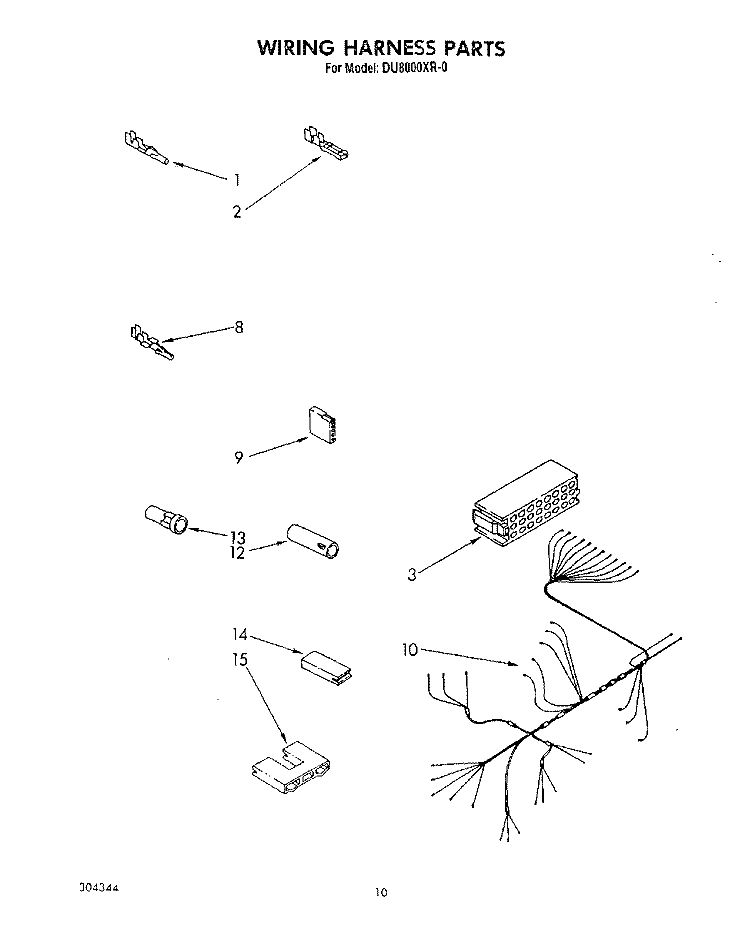 WIRING HARNESS Diagram and Parts List for DU8000XR0  Whirlpool Dishwasher