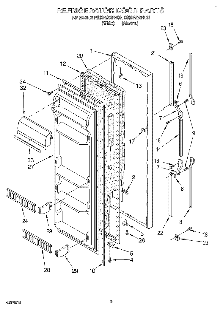 REFRIGERATOR DOOR Diagram and Parts List for RS20AQXFW00  Roper Refrigerator