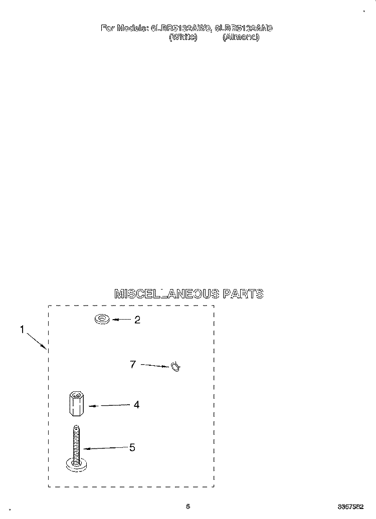 MISCELLANEOUS Diagram and Parts List for 6LBR5132AW0  Whirlpool Washer
