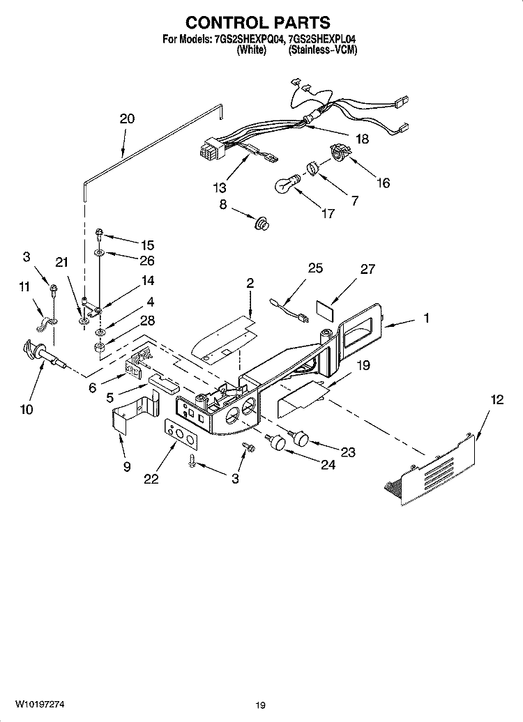 CONTROL PARTS Diagram and Parts List for 7GS2SHEXPQ04  Whirlpool Refrigerator