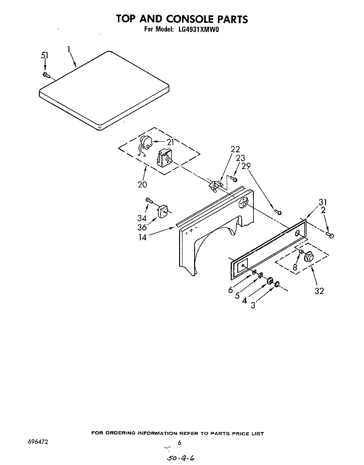 TOP AND CONSOLE Diagram and Parts List for LG4931XMW0  Whirlpool Dryer