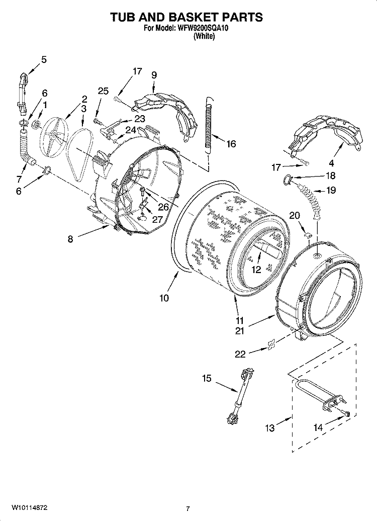 TUB AND BASKET PARTS Diagram and Parts List for WFW9200SQA10  Whirlpool Washer