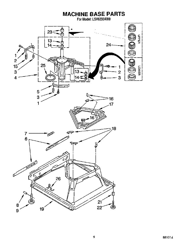 MACHINE BASE Diagram and Parts List for LSV6233AW0  Whirlpool Washer