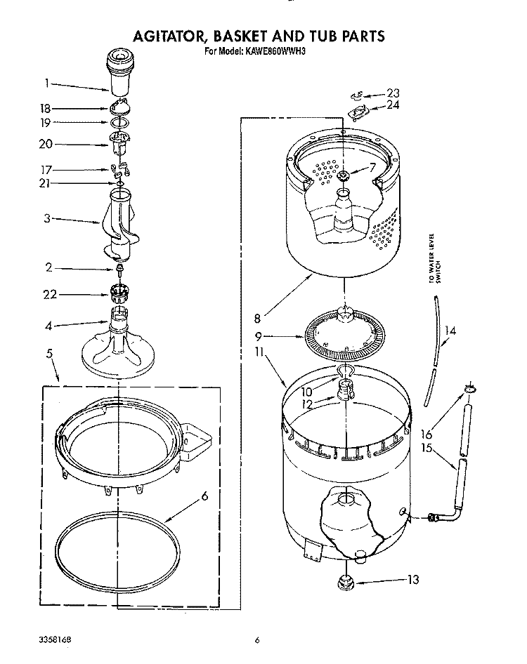 AGITATOR, BASKET AND TUB Diagram and Parts List for KAWE860WAL3  KitchenAid Washer