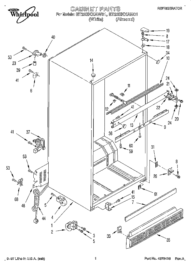 CABINET Diagram and Parts List for ET20ZKXAW01  Whirlpool Refrigerator