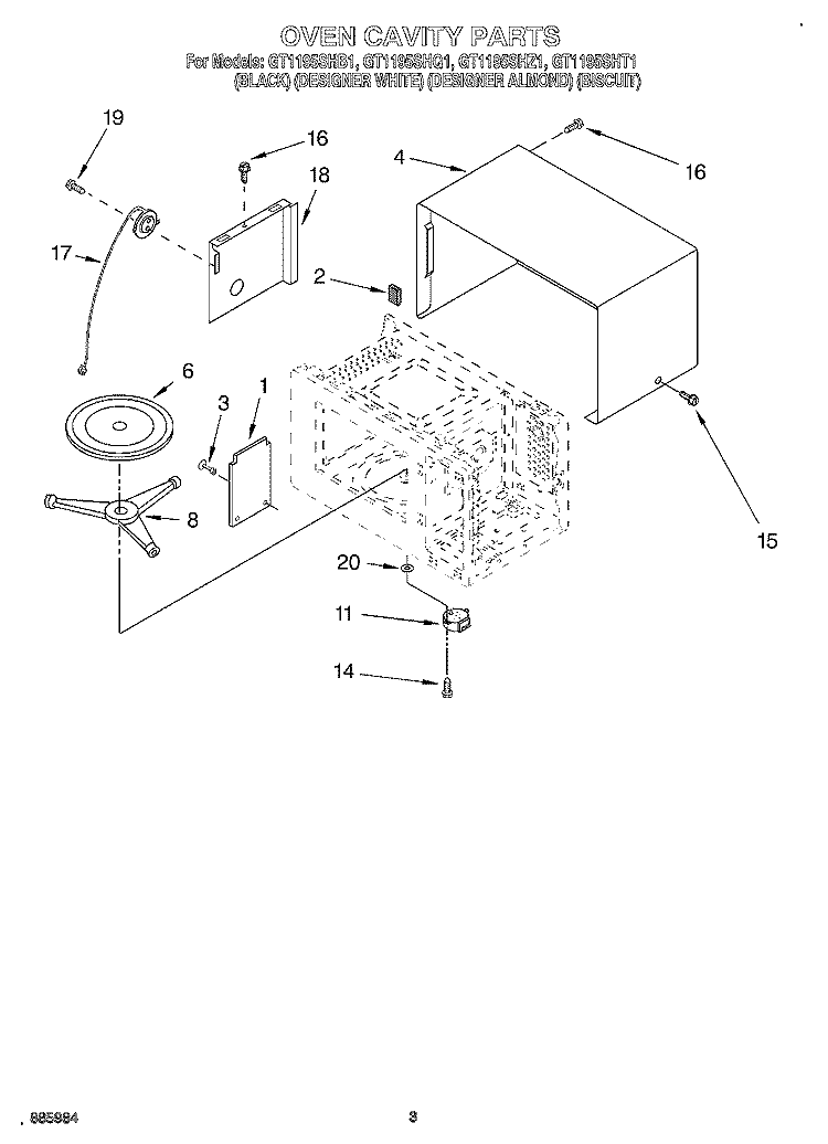 OVEN CAVITY Diagram and Parts List for GT1195SHZ1  Whirlpool Microwave