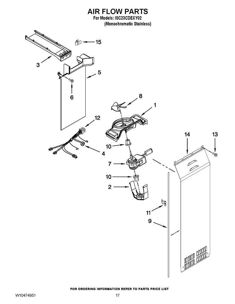 AIR FLOW PARTS Diagram and Parts List for ISC23CDEXY02  Whirlpool Refrigerator