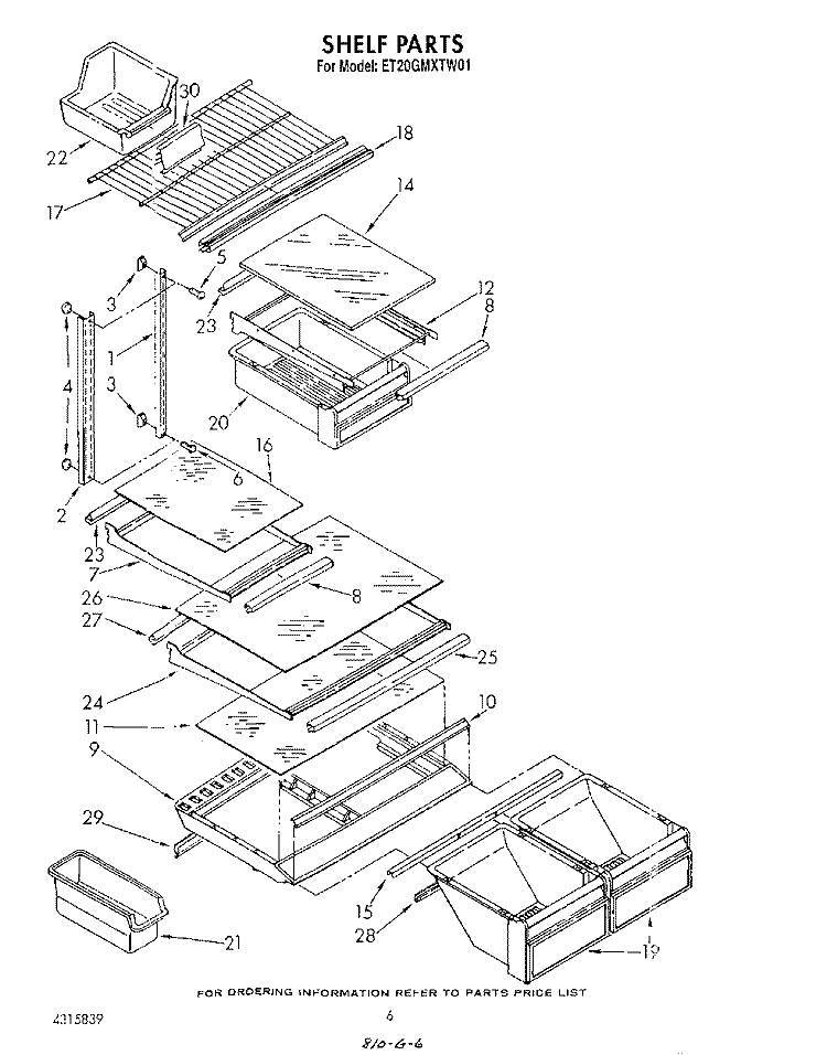 SHELF Diagram and Parts List for ET20GMXTF01  Whirlpool Refrigerator