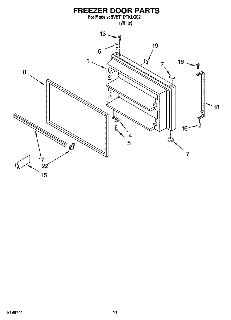 FREEZER DOOR PARTS, OPTIONAL PARTS Diagram and Parts List for 5VET1DTKLQ02  Whirlpool Refrigerator
