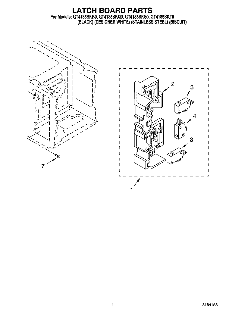 LATCH BOARD PARTS Diagram and Parts List for GT4185SKS0  Whirlpool Microwave