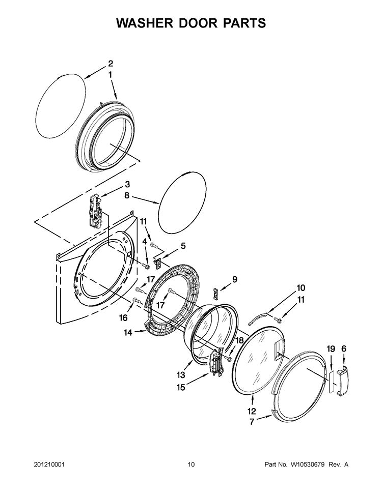 WASHER DOOR PARTS Diagram and Parts List for CET8000AQ1  Whirlpool Washer Dryer Combo