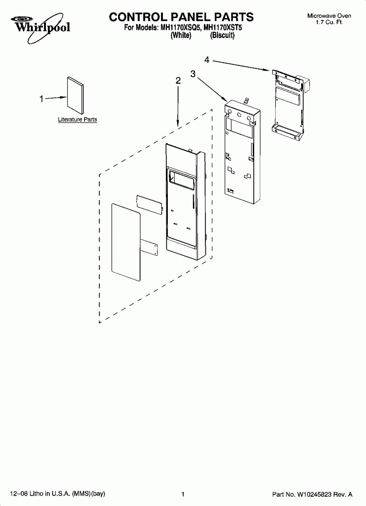CONTROL PANEL PARTS Diagram and Parts List for MH1170XST5  Whirlpool Microwave
