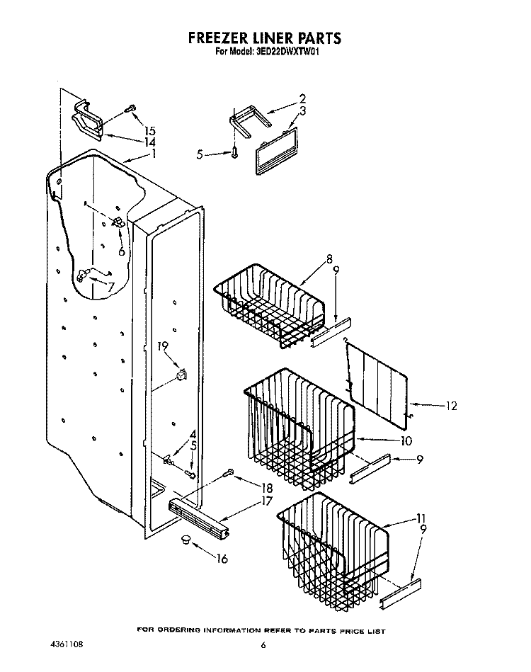 FREEZER LINER Diagram and Parts List for 3ED22DWXTN01  Whirlpool Refrigerator
