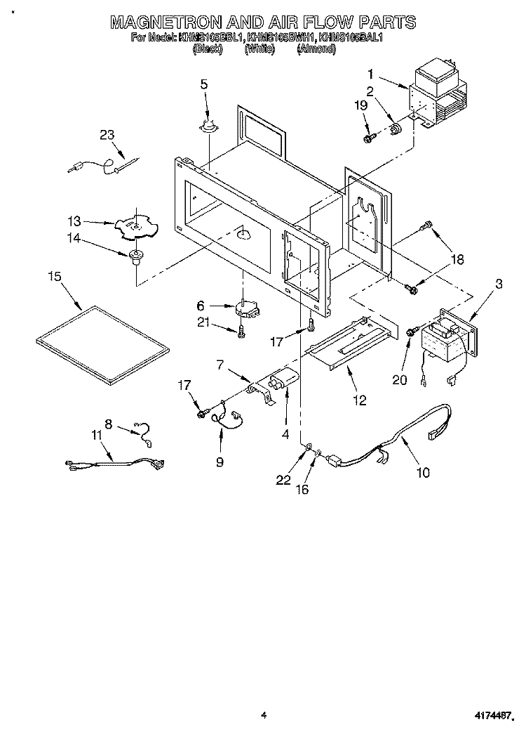 MAGNETRON AND AIR FLOW Diagram and Parts List for KHMS105BBL1  KitchenAid Microwave
