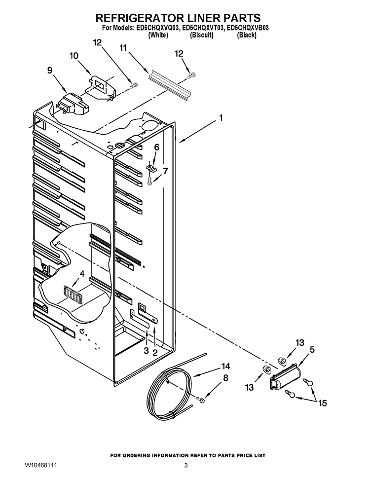 REFRIGERATOR LINER PARTS Diagram and Parts List for ED5CHQXVB03  Whirlpool Refrigerator