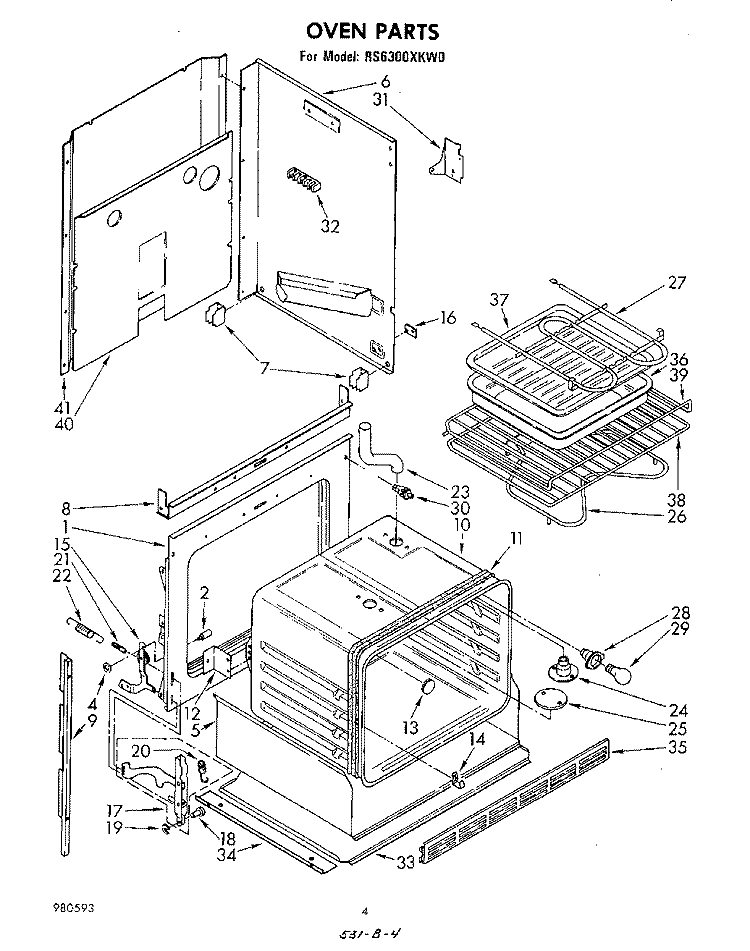 OVEN Diagram and Parts List for RS6300XKW0  Whirlpool Range
