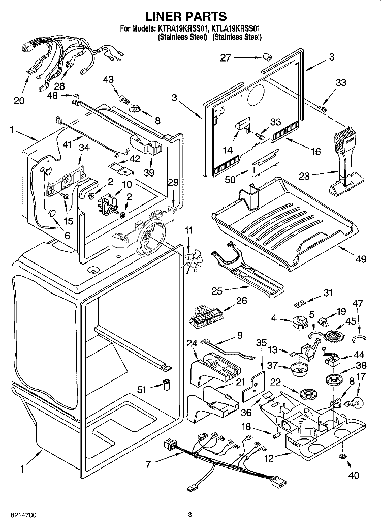 LINER PARTS Diagram and Parts List for KTRA19KRSS01  KitchenAid Refrigerator