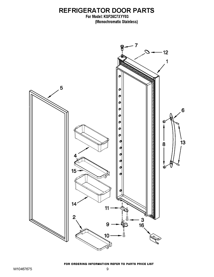 REFRIGERATOR DOOR PARTS Diagram and Parts List for KSF26C7XYY03  KitchenAid Refrigerator