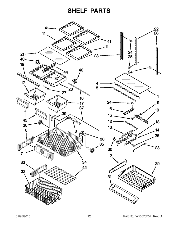 SHELF PARTS Diagram and Parts List for KBFS25EWWH9  KitchenAid Refrigerator