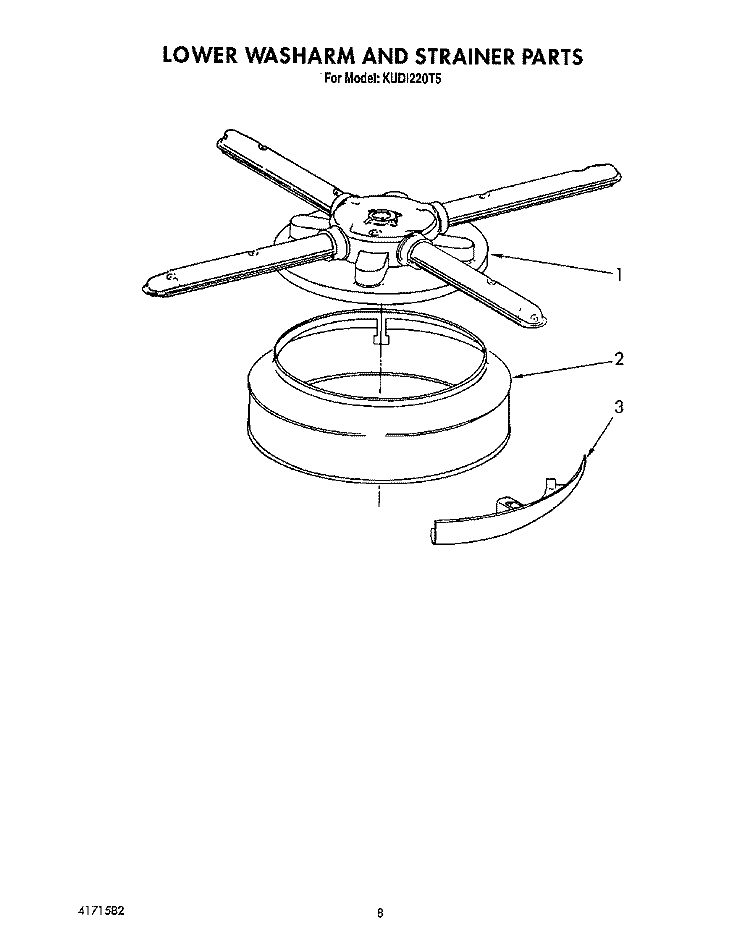 LOWER WASHARM AND STRAINER Diagram and Parts List for KUDI220T5  KitchenAid Dishwasher