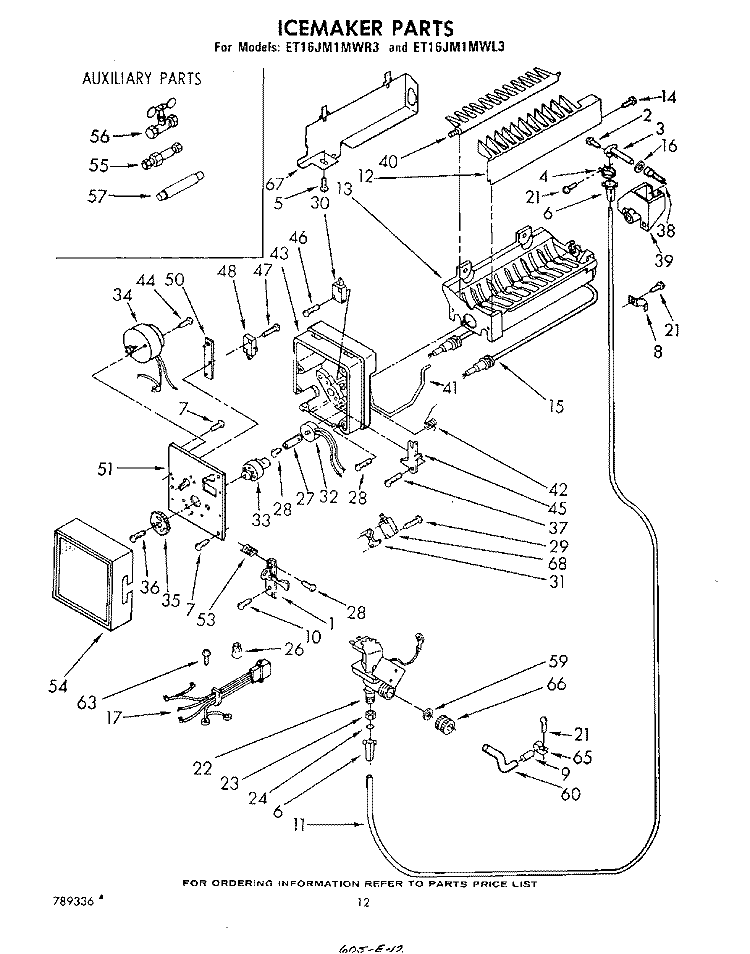 ICEMAKER , NOT ILLUSTRATED Diagram and Parts List for ET16JM1MWR3  Whirlpool Refrigerator