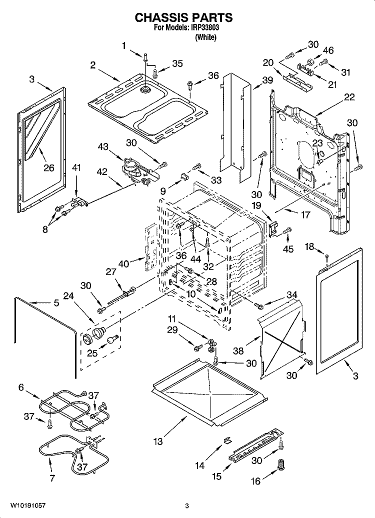 CHASSIS PARTS Diagram and Parts List for IRP33803  Inglis Range