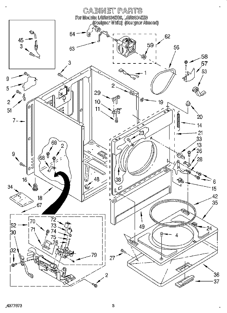 CABINET Diagram and Parts List for LGR5634EZ0  Whirlpool Dryer