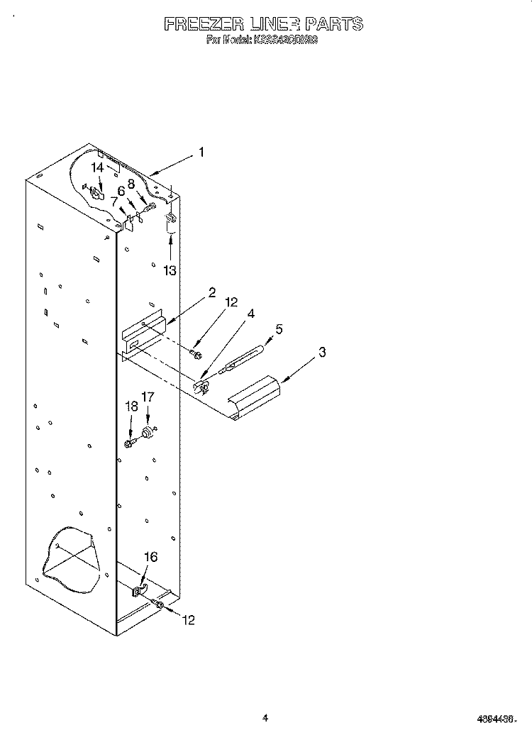 FREEZER LINER Diagram and Parts List for KSSS42QDX03  KitchenAid Refrigerator