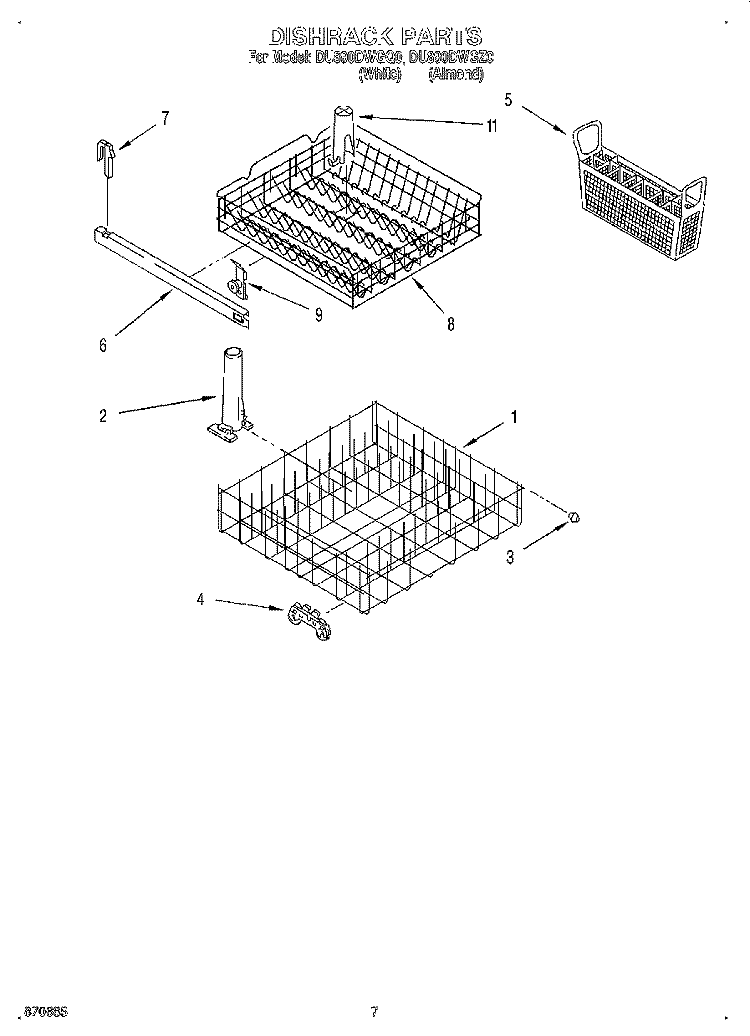 DISHRACK Diagram and Parts List for DU890DWGZ0  Whirlpool Dishwasher