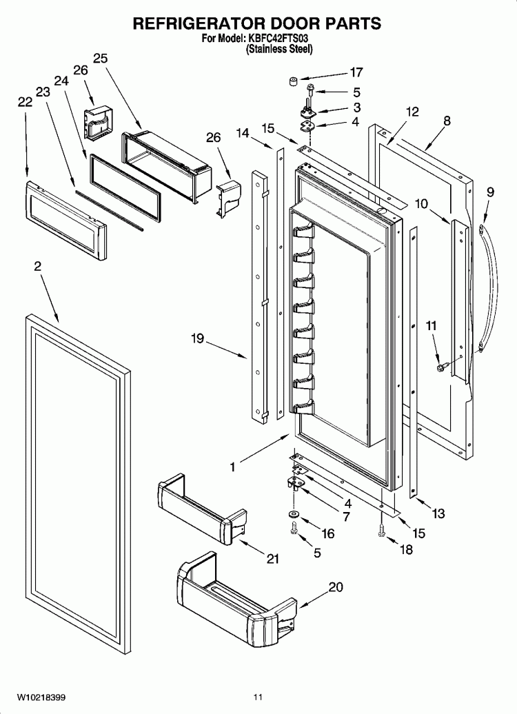 REFRIGERATOR DOOR PARTS Diagram and Parts List for KBFC42FTS03  KitchenAid Refrigerator