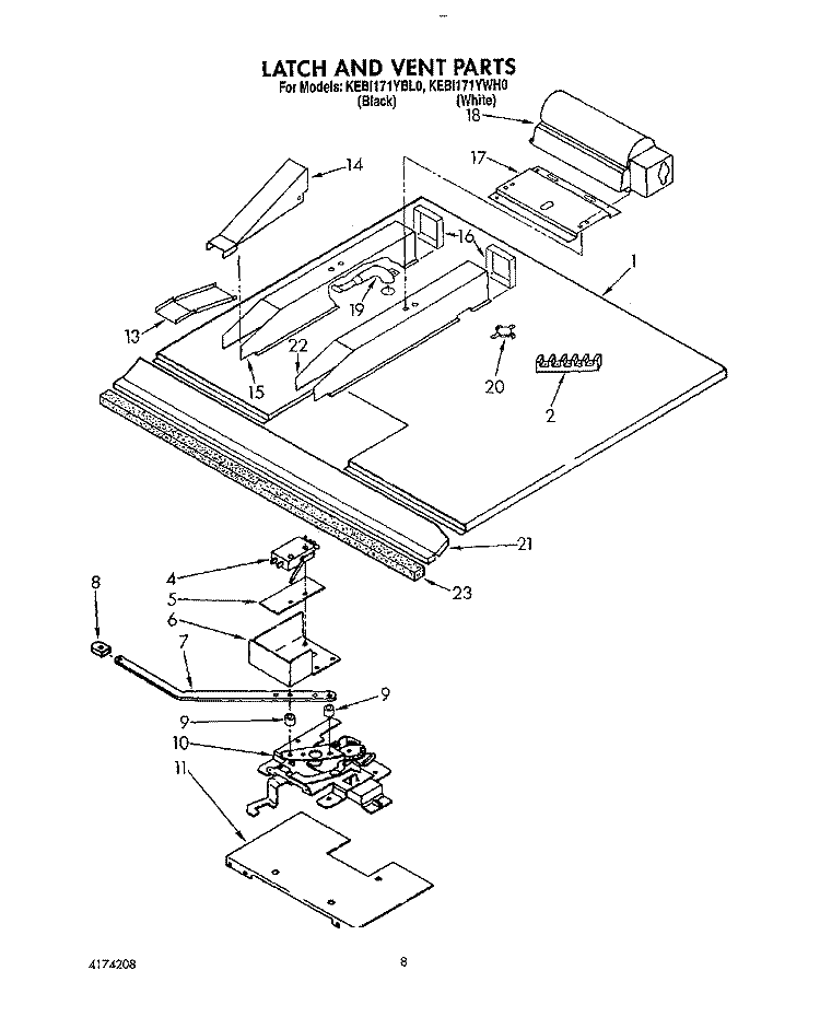 LATCH AND VENT Diagram and Parts List for KEBI171YWH0  KitchenAid Wall Oven