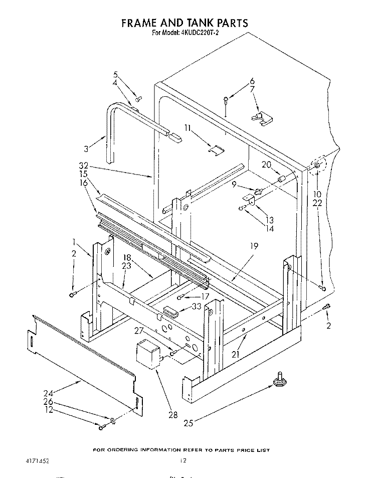 FRAME AND TANK Diagram and Parts List for 4KUDC220T2  KitchenAid Dishwasher
