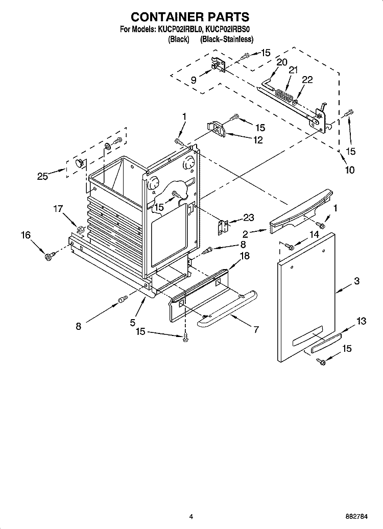 CONTAINER PARTS Diagram and Parts List for KUCP02IRBL0  KitchenAid Trash Compactor