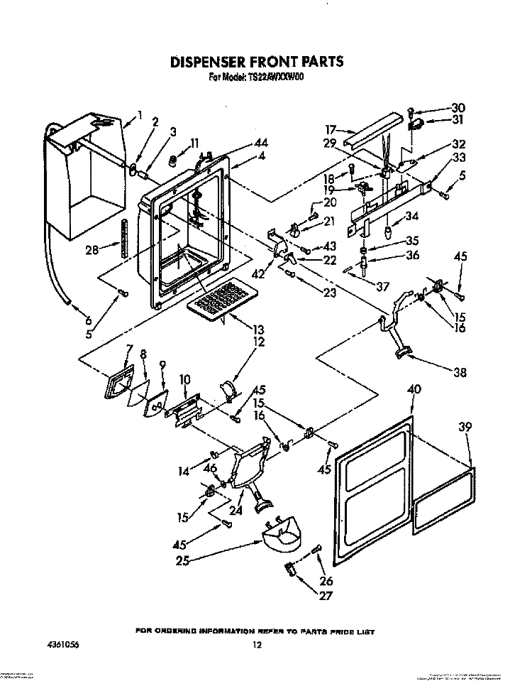 DISPENSER FRONT Diagram and Parts List for TS22AWXXN00  Whirlpool Refrigerator