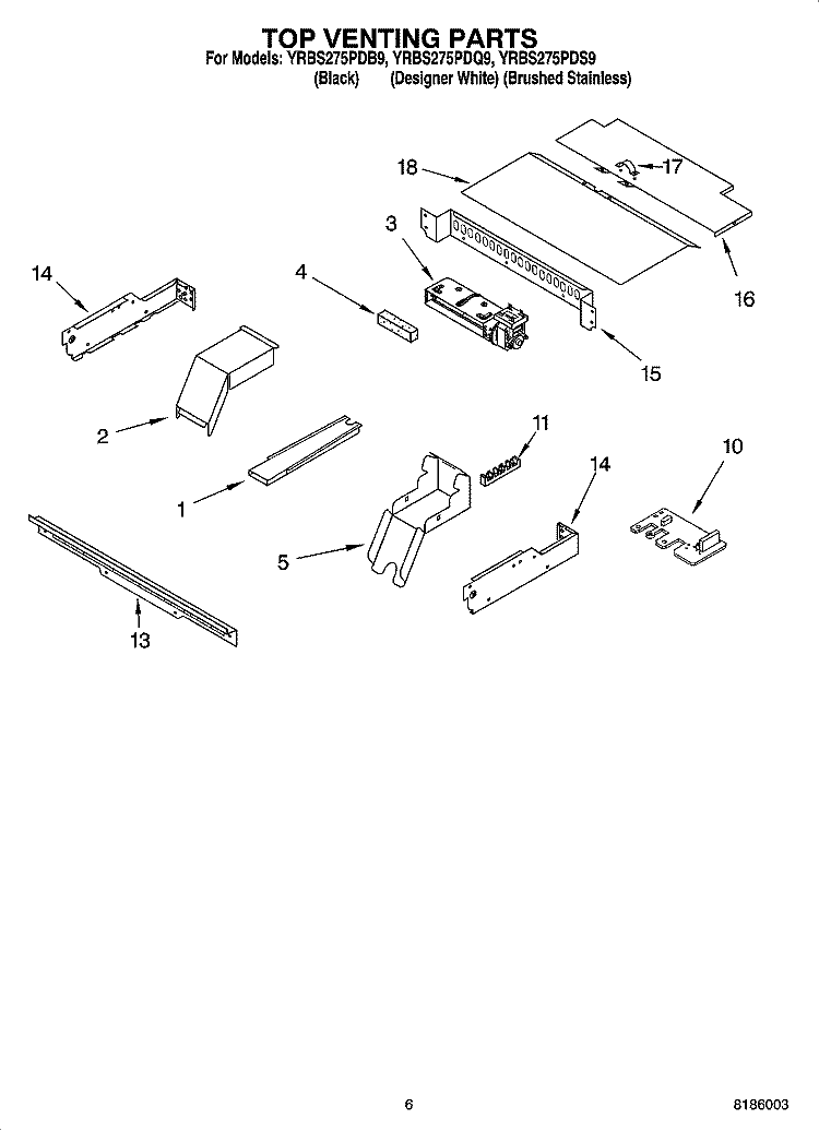 TOP VENTING PARTS, MISCELLANEOUS PARTS Diagram and Parts List for YRBS275PDQ9  Whirlpool Wall Oven