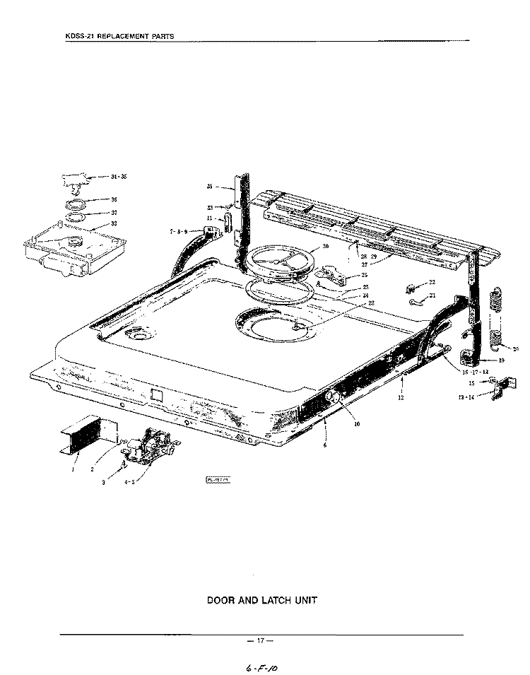 DOOR AND LATCH Diagram and Parts List for KDSS21  KitchenAid Dishwasher
