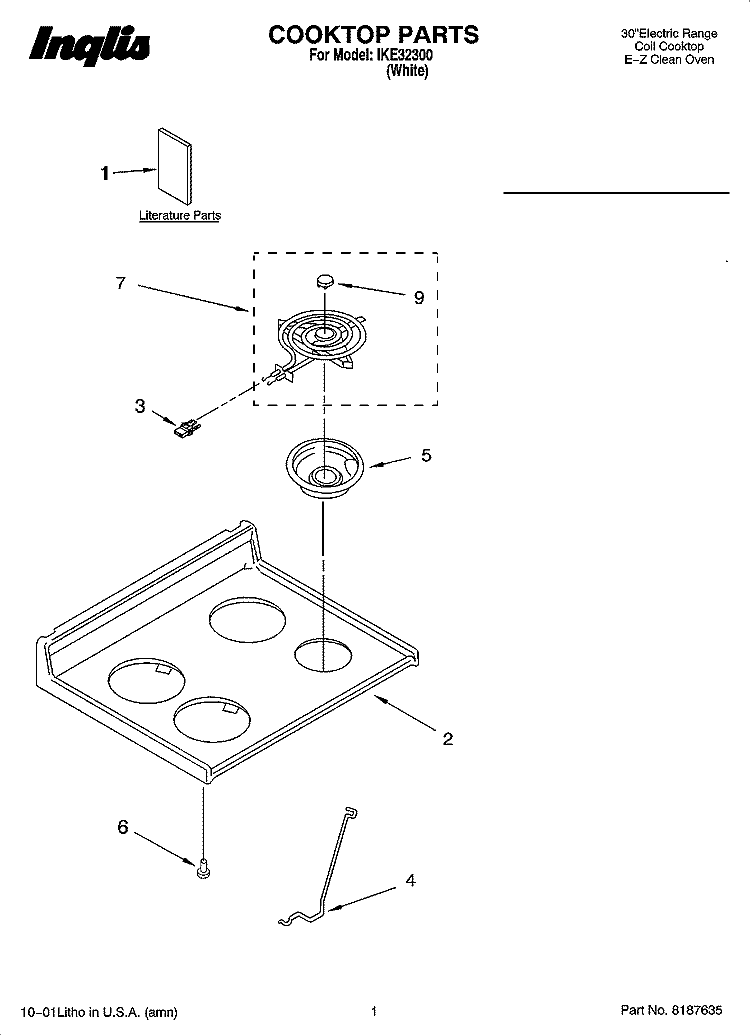 COOKTOP PARTS Diagram and Parts List for IKE32300  Inglis Range