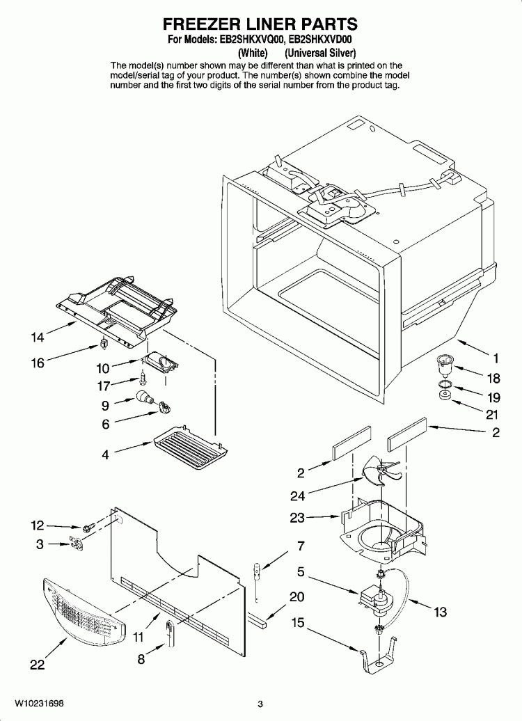 FREEZER LINER PARTS Diagram and Parts List for EB2SHKXVD00  Whirlpool Refrigerator