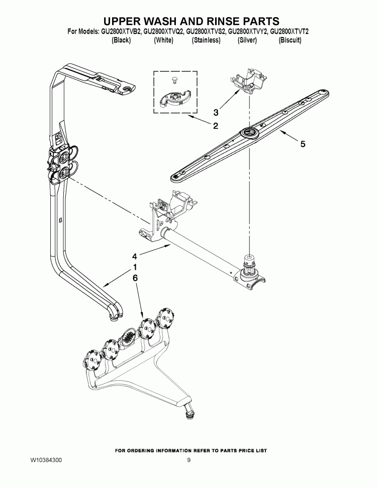 UPPER WASH AND RINSE PARTS Diagram and Parts List for GU2800XTVB2  Whirlpool Dishwasher