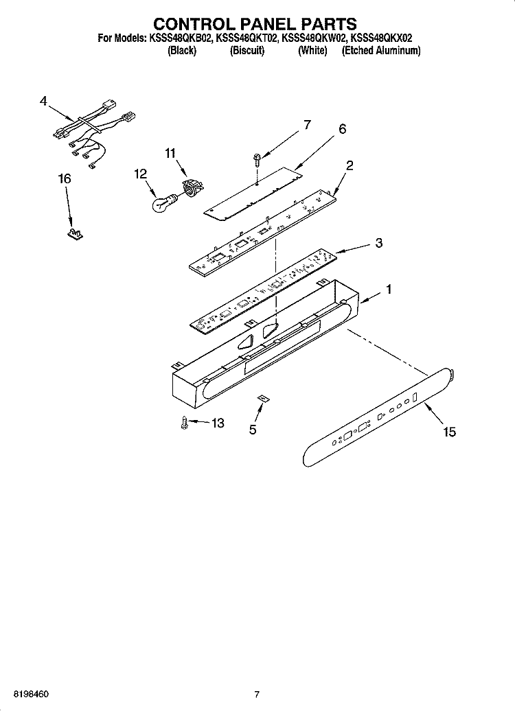 CONTROL PANEL PARTS Diagram and Parts List for KSSS48QKT02  KitchenAid Refrigerator