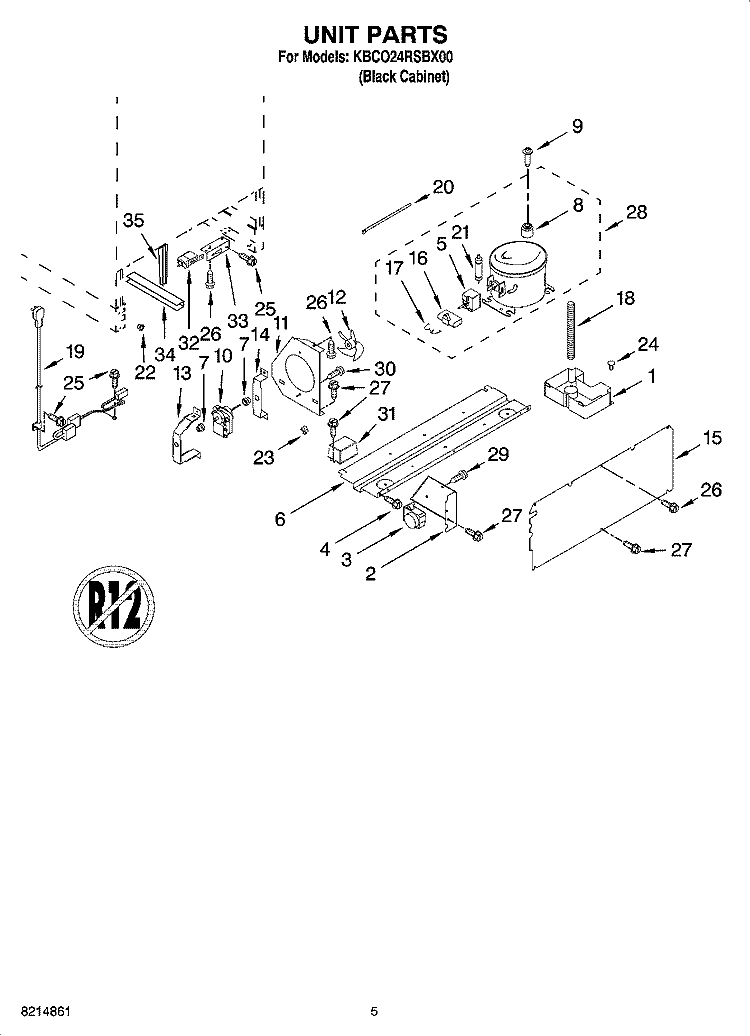 UNIT PARTS Diagram and Parts List for KBCO24RSBX00  KitchenAid Wine and Beverage Cooler